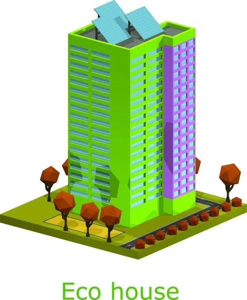 Isometric City Buildings Trees — Stock Vector