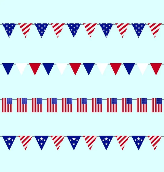 Vlaggen Usa Set Bunting Red White Blue Stars Stripes Independence — Stockvector