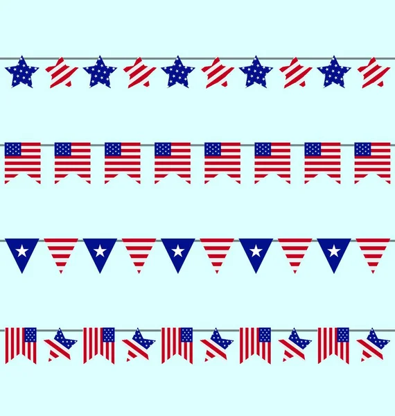 Flags Usa Set Bunting Red White Blue Stars Stripes Independence — Archivo Imágenes Vectoriales