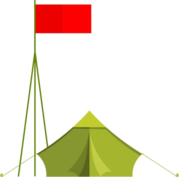 Tienda Turismo Con Bandera Partido Sobre Fondo Blanco Tent Acampar — Vector de stock