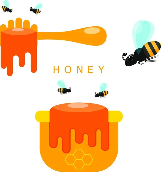 白い背景に蜂蜜 ポット ミツバチのための女性 ベクターイラスト — ストックベクタ