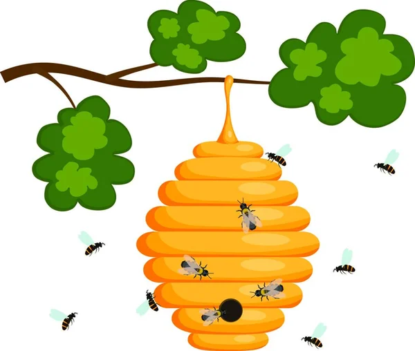 Gele Bee Hive Een Witte Achtergrond Bee Hive Isoleren Stock — Stockvector
