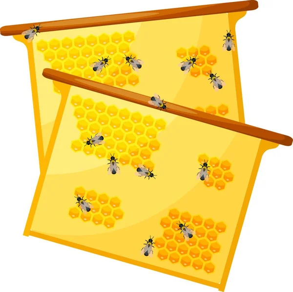 蜜蜂在白色背景的蜂窝上工作 物体的尾端 病媒蜂蜜生产 库存病媒 — 图库矢量图片