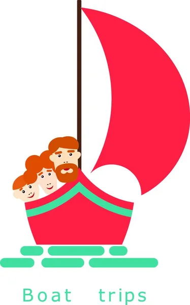 Семья Яхте Море Семейная Лодка Белом Фоне Семейная Прогулка — стоковый вектор