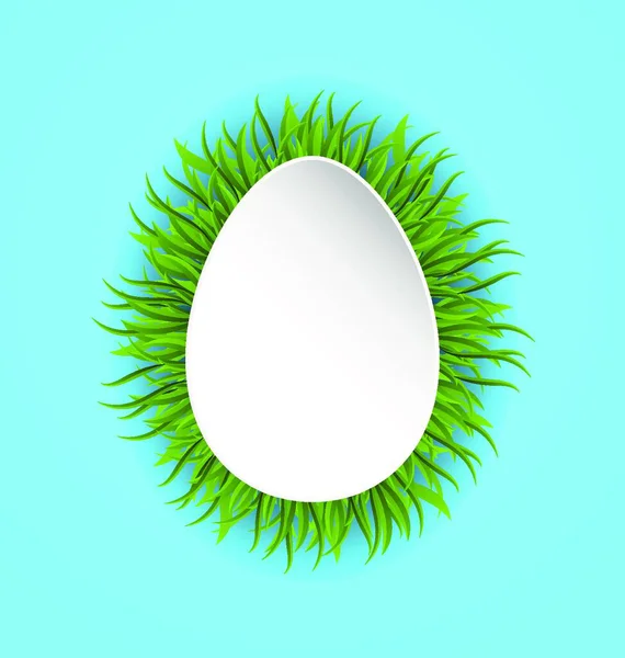 Illustrazione Buona Pasqua Carta Carta Forma Uovo Con Erba Verde — Vettoriale Stock