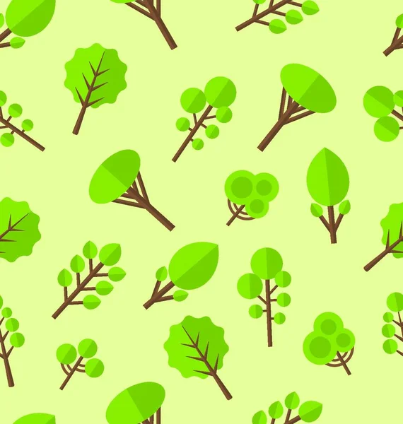 Εικονογράφηση Χωρίς Ραφή Πρότυπο Διάφορα Δέντρα Επίπεδη Στυλ Διάνυσμα — Διανυσματικό Αρχείο