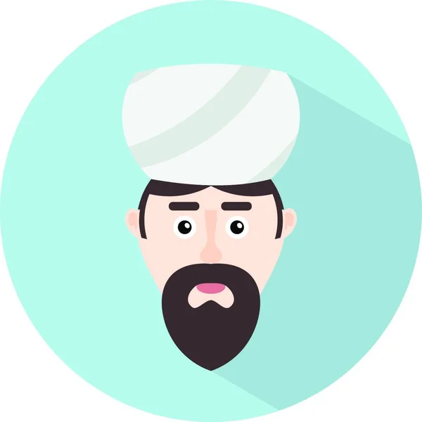 Color Flat Muslim Icon Man Beard Mufti Traditional Headdress Turban — Stock Vector