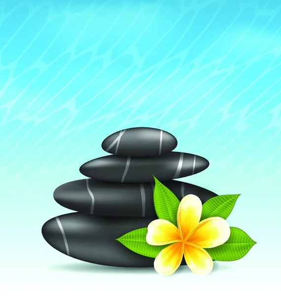 Ilustración Fondo Natural Con Flor Frangipani Plumeria Pirámide Zen Piedras — Vector de stock