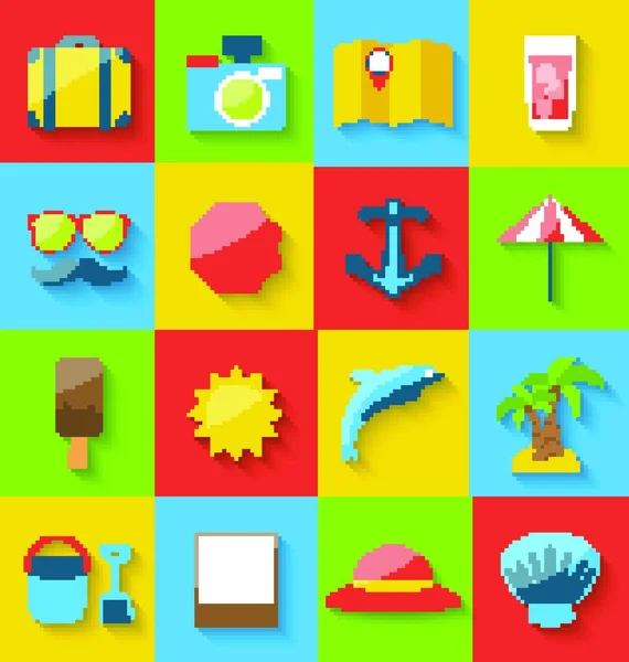 Illustration Flat Icons Holiday Journey Summer Pictogram Sea Leisure Colorful — Stock Vector