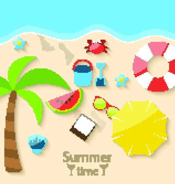 Ilustração Hora Verão Com Conjunto Plano Ícones Simples Coloridos Praia —  Vetores de Stock