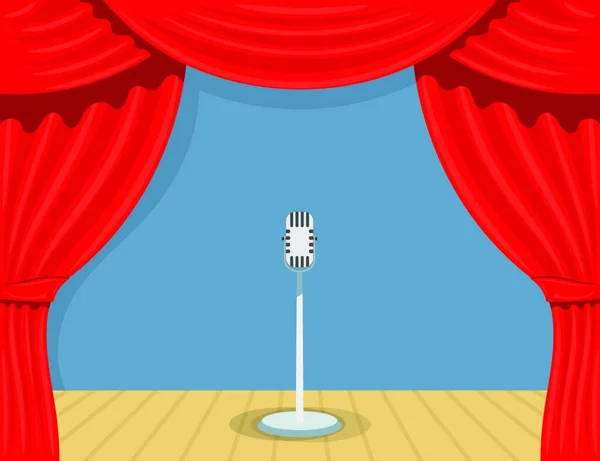 Théâtre Dessins Animés Avec Microphone Rideau Ouvert Théâtre Rideau Théâtre — Image vectorielle