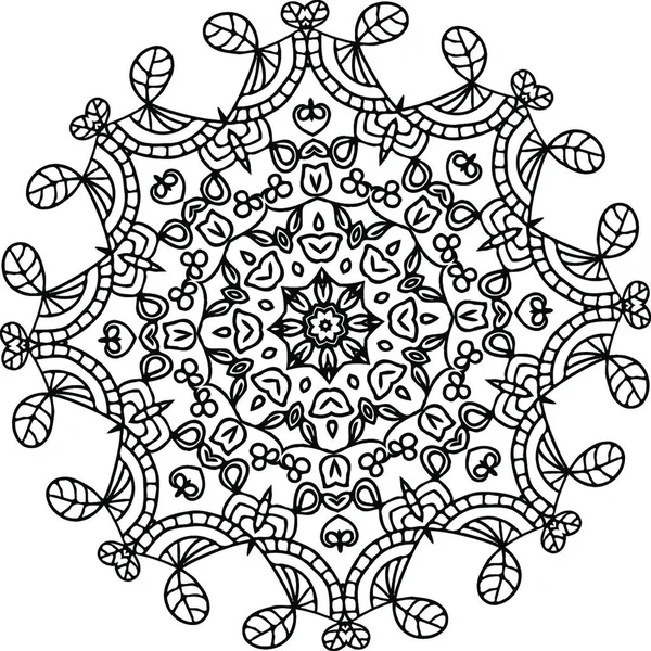 Black Vector Mandala Handmade White Background Illustration Abstract Floral Rosettes — Stock Vector