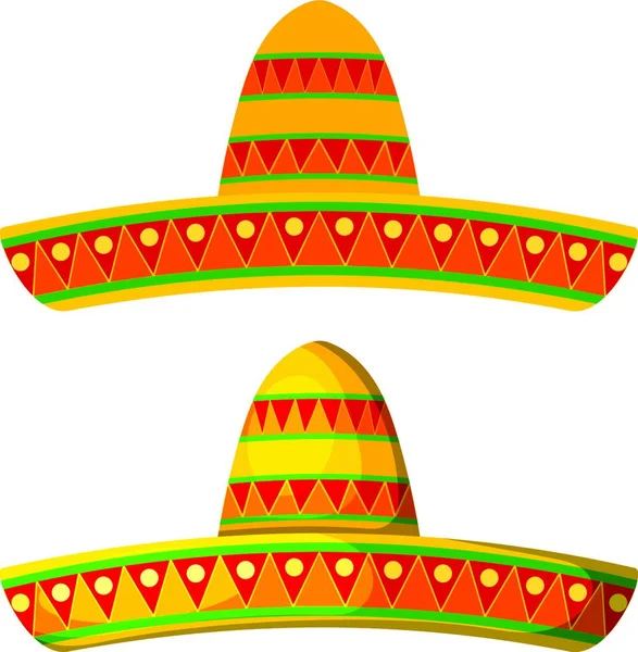Dois Sombrero Desenhos Animados Coloridos Fundo Branco Isola Chapéu Abas — Vetor de Stock