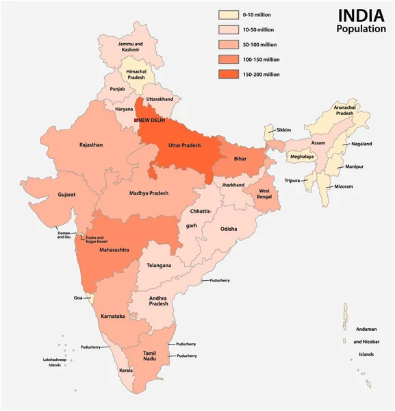 Mapa Populacional Vetorial República Índia — Vetor de Stock