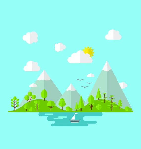 Ilustración Paisaje Bosques Valle Colinas Tierras Boscosas Naturaleza Fondo Estilo — Vector de stock