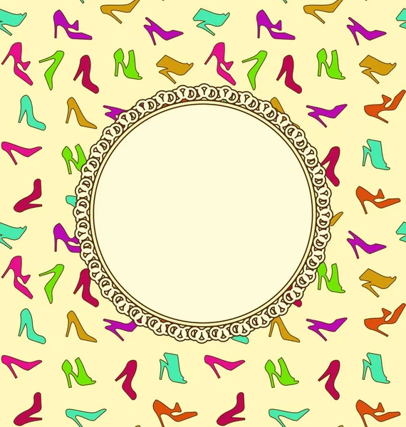 Ilustración Tarjeta Felicitación Invitación Con Women Shoes Textura Sin Costuras — Vector de stock