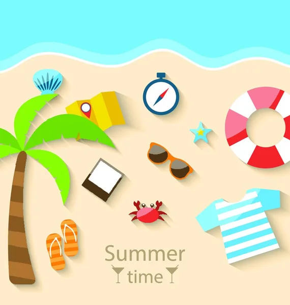 Ilustración Fondo Tiempo Verano Con Conjunto Plano Iconos Simples Coloridos — Archivo Imágenes Vectoriales