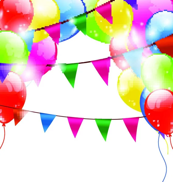 Ilustração Engraçado Fundo Com Balões Hanging Buntings Bandeiras Garlands Holiday — Vetor de Stock