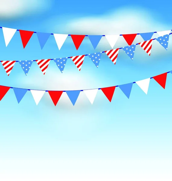 Illustration Hanging Bunants National American Colors Holidays Blue Sky Clouds — 스톡 벡터