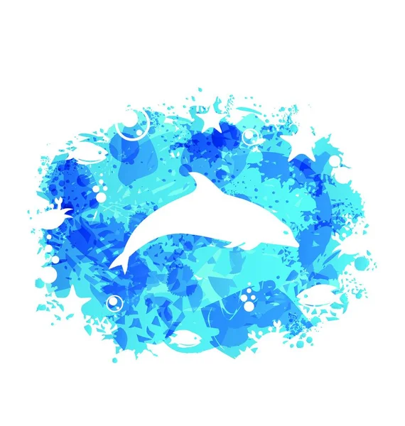 Grunge Blue Colorful Frame Con Dolphin Saltando Ilustración Grunge Blue — Vector de stock