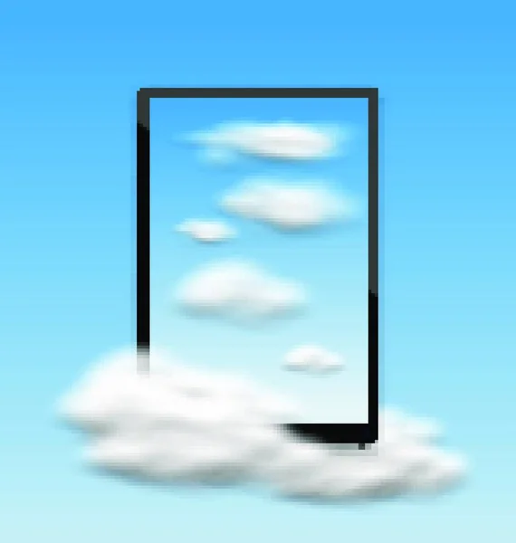 Μαύρο Tablet Υπολογιστή Σύννεφα Και Blue Sky Εικονογράφηση Μαύρο Tablet — Διανυσματικό Αρχείο
