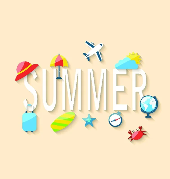 Illustration Travel Summer Background Tourism Objects Equipments Colorful Flat Icons — 스톡 벡터