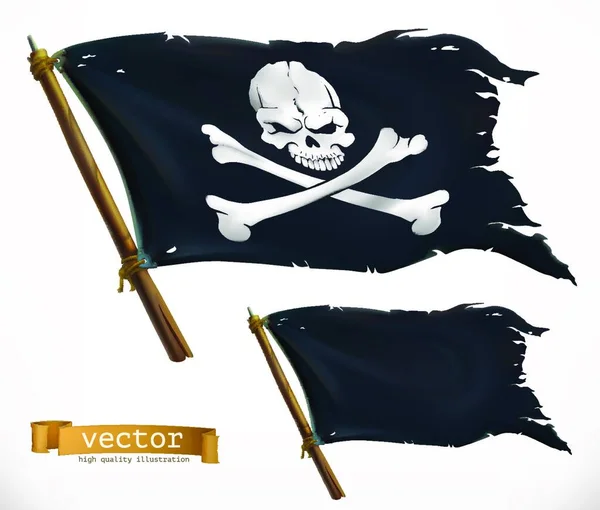 Pirate Drapeau Noir Icône Vectorielle Jolly Roger — Image vectorielle