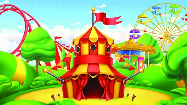 Carpa Circo Parque Atracciones Vector Paisaje — Archivo Imágenes Vectoriales