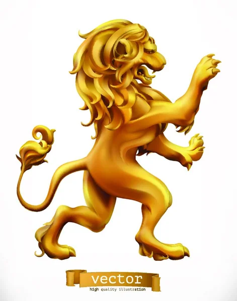 León Oro Emblema Icono Vector Realista — Vector de stock