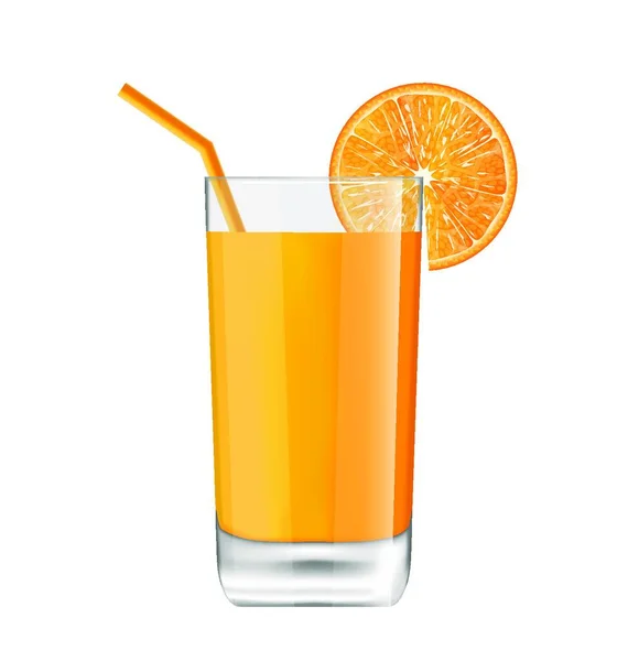 玻璃片的橙色水果和弯稻草 孤立在白色背景 矢量插图夏日清凉鸡尾酒 — 图库矢量图片