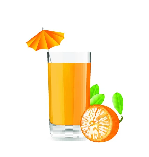 插图橙色酷鸡尾酒用的伞和一半的水果 孤立在白色背景 — 图库矢量图片