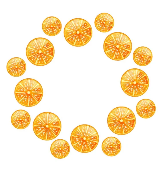 Abbildung Abstrakt Runde Rahmen Mit Geschnittenen Orangen Isolated White Background — Stockvektor
