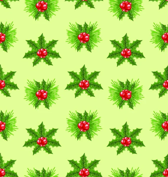 Seamless Pattern Χριστούγεννα Holly Berry Ιστορικό Διάνυσμα — Διανυσματικό Αρχείο