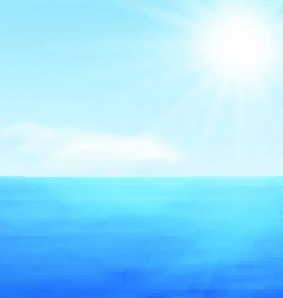 Морской Ландшафт Спокойный Голубой Океан Дальние Облака Небе Вектор — стоковый вектор