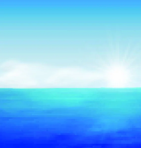 Krajobraz Morski Tło Wschód Słońca Spokojny Ocean Niebieski Dalekie Chmury — Wektor stockowy