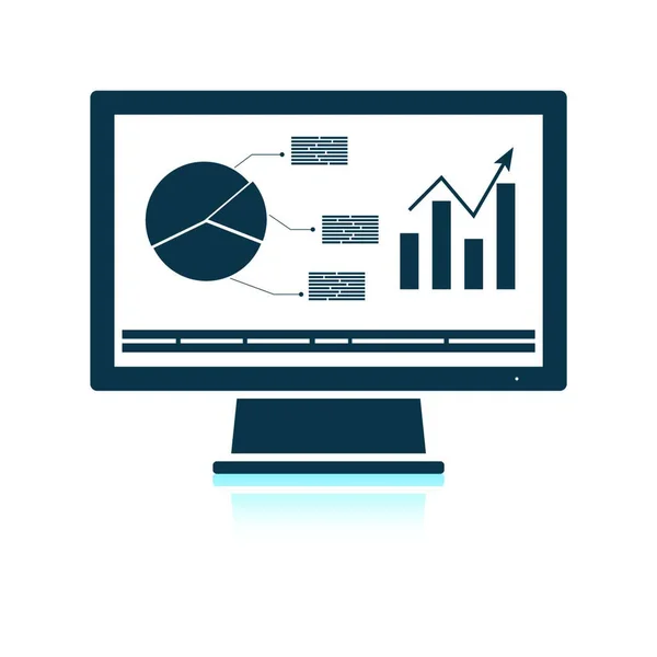 Monitorowanie Analytics Ikona Diagramu Cień Odbicie Projekt Ilustracja Wektorowa — Wektor stockowy