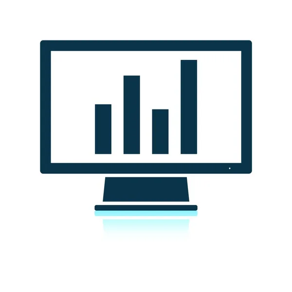 Monitor Analytics Diagram Icon Shadow Reflection Design Vector Illustration — Stock Vector