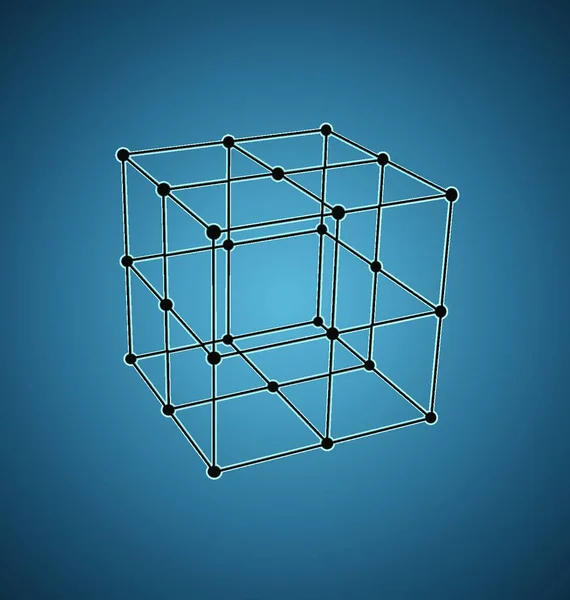 Élément Polygonal Maille Filaire Cube Avec Lignes Points Décalés Reliés — Image vectorielle