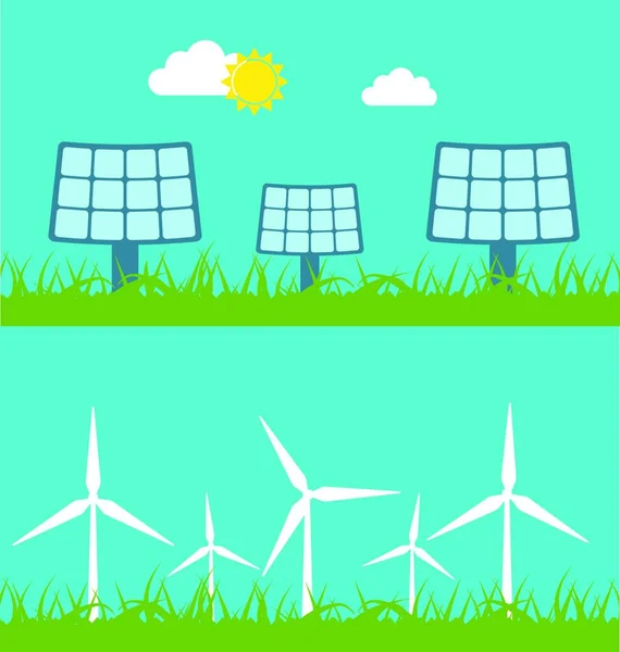 ソーラー パネルと風力発電機 代替エネルギー源エネルギー ベクトル図抽象的なバナー — ストックベクタ