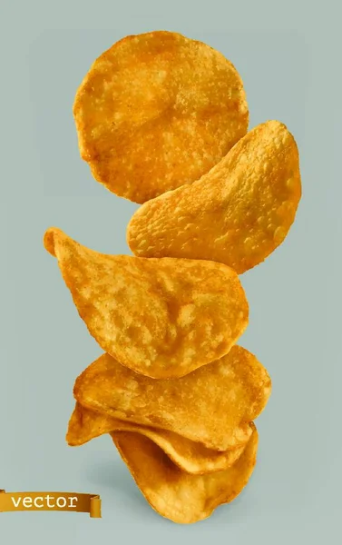 Aardappelchips Pakketontwerp Realistische Vector — Stockvector