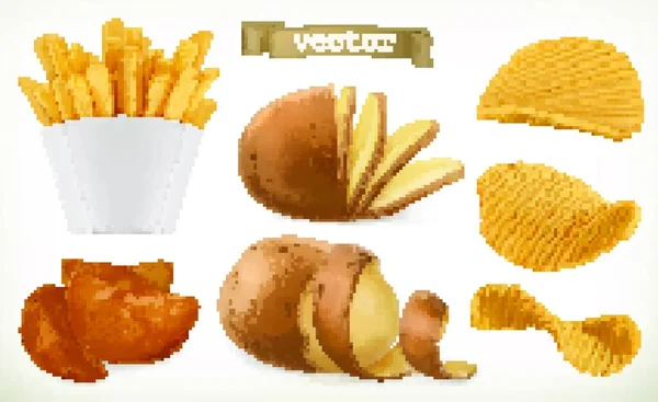 Kartoffeln Keile Und Pommes Braten Gemüse Vektor Icon Set — Stockvektor