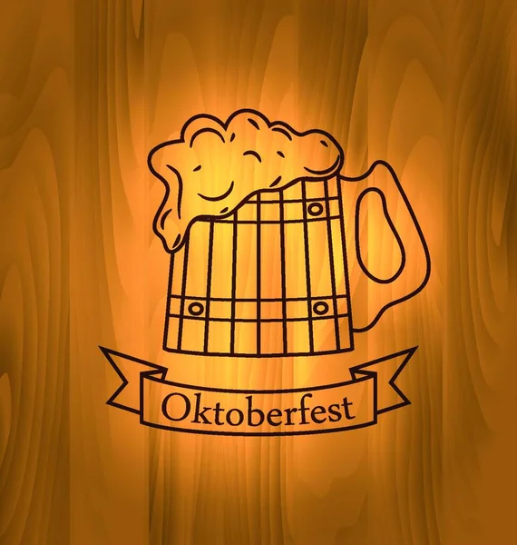 Oktoberfest Illustration Mug Beer Foam Scorch Wooden Desk Old Style — Vector de stock