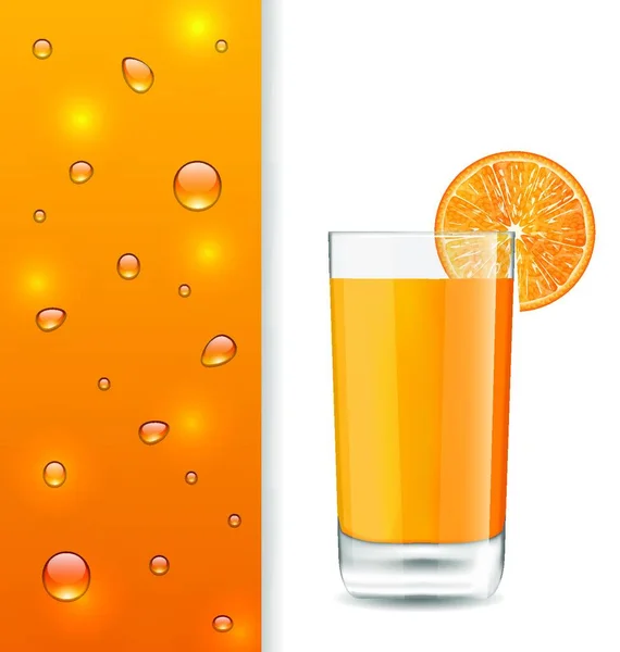 Εικονογράφηση Διαφημιστείτε Banner Orange Beverage Και Σταγόνες Διάνυσμα — Διανυσματικό Αρχείο