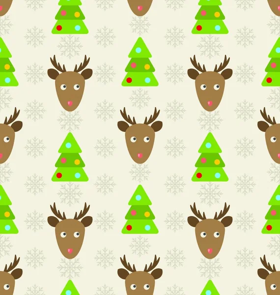 Illustration Weihnachten Nahtlose Muster Mit Hirschen Tannen Und Schneeflocken Feiertagstapete — Stockvektor