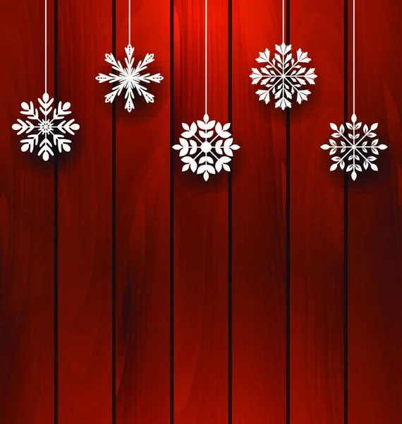 Illustration Wooden Background Variation Snowflakes Merry Christmas Vector — Stock Vector