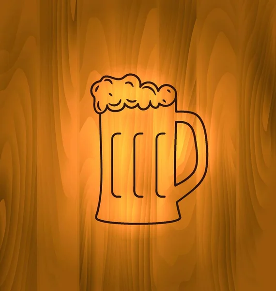 Oktoberfest Ilustración Mug Beer Foam Scorch Wooden Table Old Style — Archivo Imágenes Vectoriales