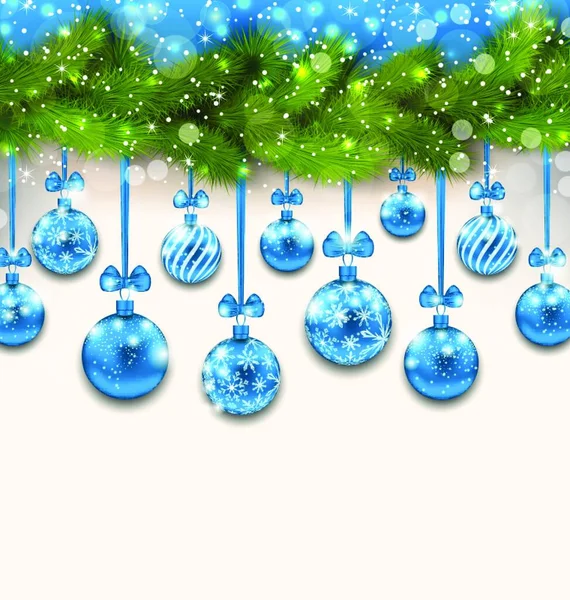 Illustration Shimmering Light Wallpaper Pew Branches Blue Glassy Balls Happy — 스톡 벡터