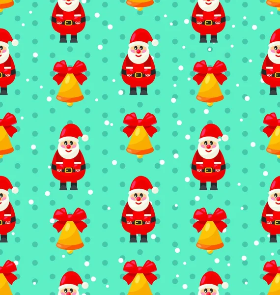 Feliz Natal Sem Costura Padrão Com Papai Noel Sino Jingle — Vetor de Stock