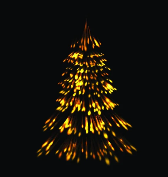 Albero Abete Dorato Natale Traccia Fuochi Artificio Fanno Forma Pino — Vettoriale Stock