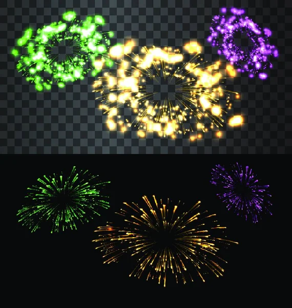 Conjunto Fuegos Artificiales Aislados Juego Fuegos Artificiales Oro Aislados Sobre — Vector de stock